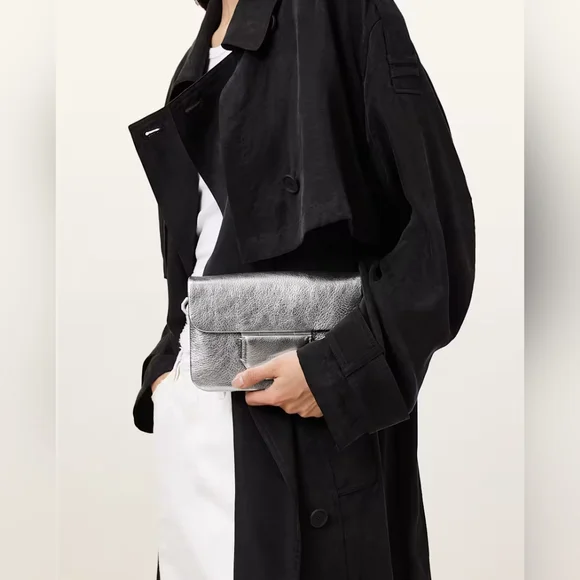 NWT AllSaints Jupiter Metallic Leather Crossbody Bag - Picture 13 of 14